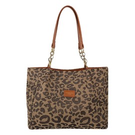 Lushandy Leopard Tote Bag, Leopard Purse Canvas Cheetah Purse Leopard Print Shoulder Bag Brown Cheetah Print Bag Fall Bag