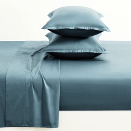 Eikei Solid Color Sheet Set Luxury Bedding Set 400 Thread Count Egyptian Cotton Long Staple Sateen Weave Breathable Silky Soft Pima Premium (Stormy Sea, King)