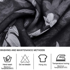 Ladies Floral Chiffon Scarf - Sunscreen Fashion Scarf Flower Print Lightweight Head Scarf Scarves Shawls Wrap For Women (BlackWhite)