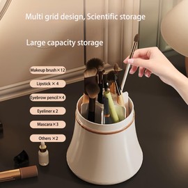 Exquisite makeup brush organizer, Makeup Brush Holder with Lid, Cosmetic Tools Storage Organizer for Vanity Desktop Bathroom Countertop (White)