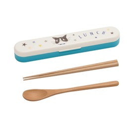 Nakano MM-521 Chopsticks and Spoon Combination Set, Potter Happy Cat Blue, Approx. Width 1.5 x Depth 7.5 x Height 0.9 inches (4 x 19 x 2.3 cm), 1 Piece Set
