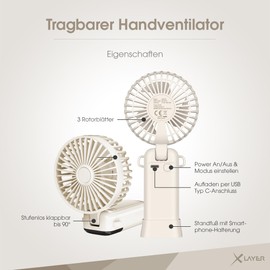 Xlayer Folding Hand Fan with Smartphone Holder 1200 mAh (Beige)