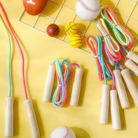 48 Pieces 8.53 ft Adjustable Jump Ropes Rainbow Cotton Skipping Rope Bulk with Wooden Handles for End of The School Year Gifts Graduation Outdoor Exer