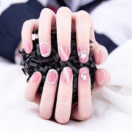 24 Pieces Bride Nail Art False Nails 3D Decoration Pink Beautiful Nuance Nails