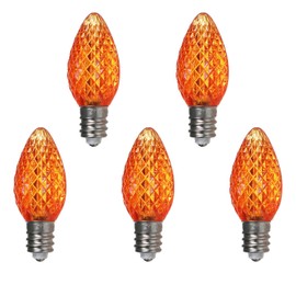 Rainmin Orange C7 LED Christmas Lights Replacement Bulbs, 25 Count, 0.58 Watt, UL Listed, IP65 Waterproof, Dimmable, Faceted