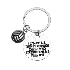 Sportybella - Volleyball Charm Key Chain, Engraved (I Can Do All Things Through Christ Wo Strengthens Me, Phil 4:13) Keychain Accessories with Volleyball Charm. Gift for Volleyball Players.