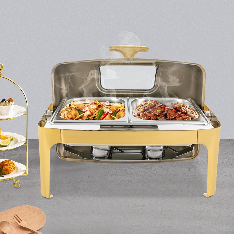 9.5Qt Rectangular Chafing Dish,Chafer Buffet Warmer Set,Roll Top Chafing Dish