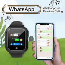 wonlex Kids Smartwatches with SIM Card, 4G Kids GPS Tracker Whatsapp Line Real-time Calling Voice Message SOS Camera, Birthday Gifts for Girls Boys Aged 5-12(Black)