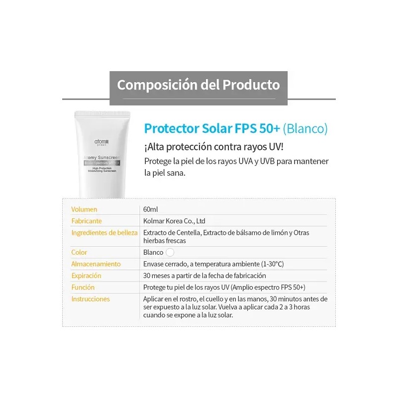 Protector Solar Atomy tono blanco Sunscreen