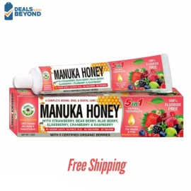 Al Riyan Organic Manuka Honey Herbal Toothpaste, Natural, 5-in-1, Fluoride-Free, 2-Pack