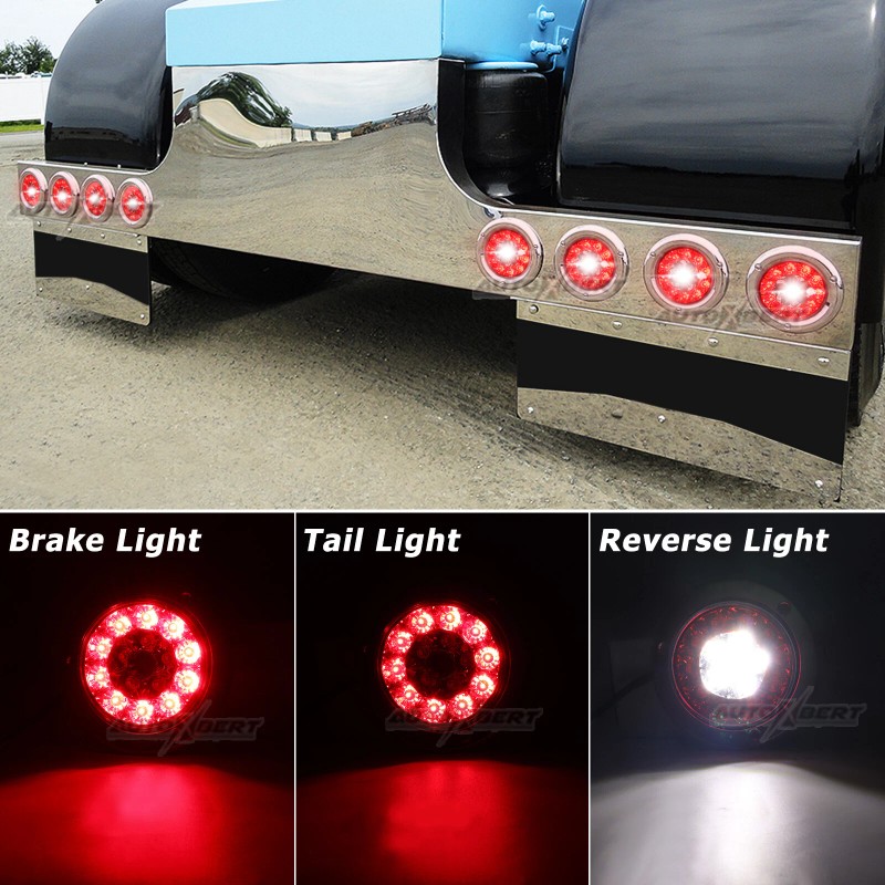 AUTOXBERT 2X 4inch Round Red White 16-LED Truck Trailer Brake