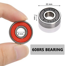 FOCCTS 20 Pack 608-2RS Ball Bearings, Double Rubber Sealed Miniature Deep Groove 608RS Bearings for Skateboards, Inline Skates, Scooters, Roller Blade Skates, 8 x 22 x 7mm