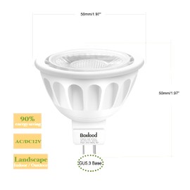 Boxlood MR16 LED Light Bulb Non Dimmable, 90% Energy Saving, 3000K Warm White, 40 Degree Beam Angle, AC/DC 12V, 5 Watts, 50W Halogen Bulb Equivalent, GU5.3 Bi-Pin Base, 6-Pack