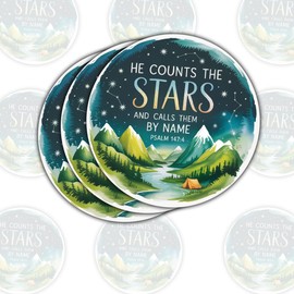 (3 Pcs) He Counts The Stars and Calls Them by Name Sticker – Inspirational Christian Quote Vinyl Waterproof for Laptop, Water Bottle, Tumbler, Car Gift for Faith Enthusiasts, Christian Fans – 3 Inch
