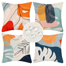 Boho Cushion covers 50 x 50 Set of 4 Outdoor Waterproof Linen Throw Pillowcases Modern Abstract Leaves Art Mid Century Decorative Pillow Covers for Sofa Porch Patio Home Decor