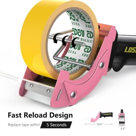 LDS Industry Rapid-Replace Packing Tape Dispenser Gun with Tape and Extra Blade, 2IN(50mm) Lightweight Ergonomic Industrial Handheld Heavy Duty Tape Cutter for Carton, Packaging and Box Sealing, Pink