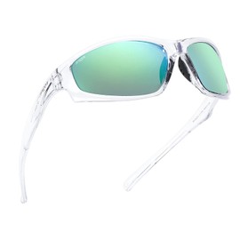 JFXQDR Polarized Sunglasses for Men and Women, Sports Wrap Around Running Fishing Sun Glasses UV400 Protection RFS8202 (Clear Frame Green Lens)