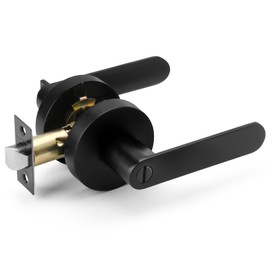 ANNFUZ Interior Privacy Door Handle Lock with Emergency Access, Heavy Duty Round Keyless Door Lever for Left&Right Bathroom and Bedroom, Black Door Handles Interior for Bathroom,Without Keys