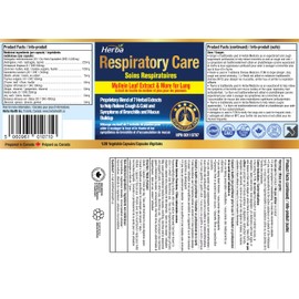 Herba Herba Lung Supplement with Mullein Leaf Extract for Lung Cleanse and Detox C 120 Capsules | Mucus and Phlegm Relief | Made in Canada | Respiratory Care