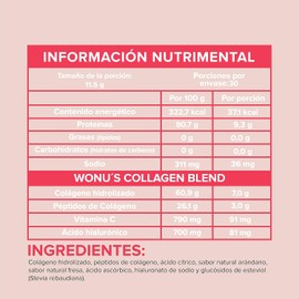 WONU I Colágeno Hidrolizado I 345g I 30 Servicios I Sabor Fresa-Arándano I Con Ácido Hiluronico Y Vitamina I Sin Azúcar