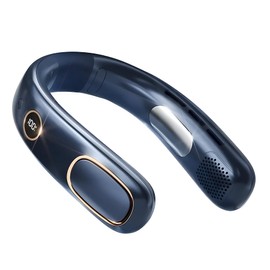 Portable Neck Fan, 4000mAh USB Rechargeable Bladeless Fan, 5-Speed Cooling Airflow, Wearable Hands-Free Personal Fan for Outdoor Travel, Office, Sports, Blue