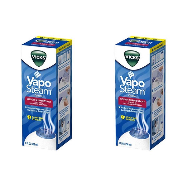 Vicks VapoSteam, 8 onzas de líquido vaporizador medicado con alcanfor para ayudar a aliviar la asfixia, para uso en vaporizadores y humidificadores Vicks – 2 unidades