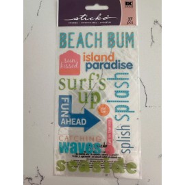 Sticko Autocollant Beach Bum Splash Fun Ahead Seaside Waves Sun Tan Scrapbooking