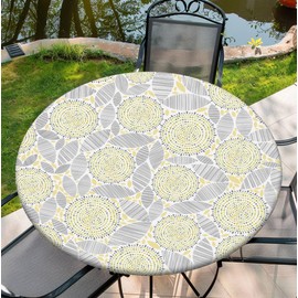 Yesad - Funda de mesa redonda para mesas redondas de 36 a 70 pulgadas, mantel ajustable con elástico para interiores y exteriores, fiestas, día festivo, 52 pulgadas, collage de hojas