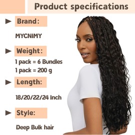Braiding Hair For Boho Braids 200g Deep Wave Bulk Hair for Braiding Knotless 6 Bundles Wet and Wavy Faux Braiding Hair Extensions Bulk Bohemian Natural Color 20 Inch (TBUG#)