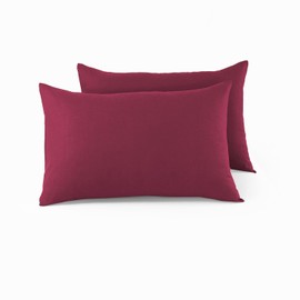 CHARKHAH Pair of Polycotton Standard Housewife Oxford Pillowcases and 100% Cotton Flannel Jersey Pillow Covers Protectors Dyed in Trendy Colors, Size 50 cm x 75 cm (Housewife Pack of 2, Burgundy)
