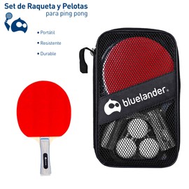 Bluelander Set de Raqueta y Pelotas Ping Pong, Kit 2 de Raquetas de Ping Pong con 3 Pelotas y Funda de Raqueta, Raqueta de Tenis de Mesa para Casa, Oficina, Colegio y Club Deportivo