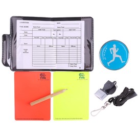 WUSJCOF 1 Set Fussball Schiedsrichter Karten, Rote Gelbe Karte, Schiri Pfeife mit Doppelclip, Schlüsselband, Tasche und Punktebuch für Fußballspiel, Sport, Schulsport