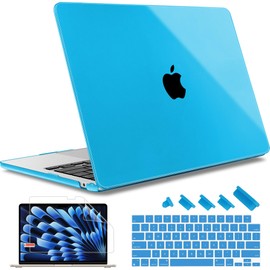 May Chen Compatible with MacBook Air 15 inch Case 2024 2023 New M3 M2 Model A3114 A2941, Protective Cover for Laptop Hard Shell with Keyboard Cover + Screen Protector - Crystal Sky Blue