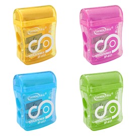 4 x Double Holes School Pencil Sharpener, 2-in-1 Eraser and Children's Pencil Sharpener, Manual Pencil Sharpener for Children, Adults, Students, Class, Home, Business (Colour Random)