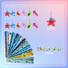 86 Pieces Sea Animals Party Gift, Children's Gift Bag Key Ring Party Clapping Bracelet Stickers, Party Bag Children's Birthday Sea Animals, for Girls Boys Birthday Party Favours