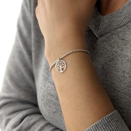 Silverly Women's 925 Sterling Silver Tree of Life Charm Stretch Adjustable Ball Bracelet
