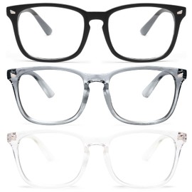 livho 3 Pack Blue Light Blocking Glasses, Computer Reading/Gaming/TV/Phones Glasses for Women Men,Anti Eyestrain & UV Glare (Light Black+Clear+Clear Grey)