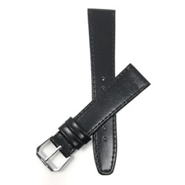 Bandini Extra Long (XL) 14mm Womens Italian Leather Watch Band Strap - Black with Stitch - Classic - Slim
