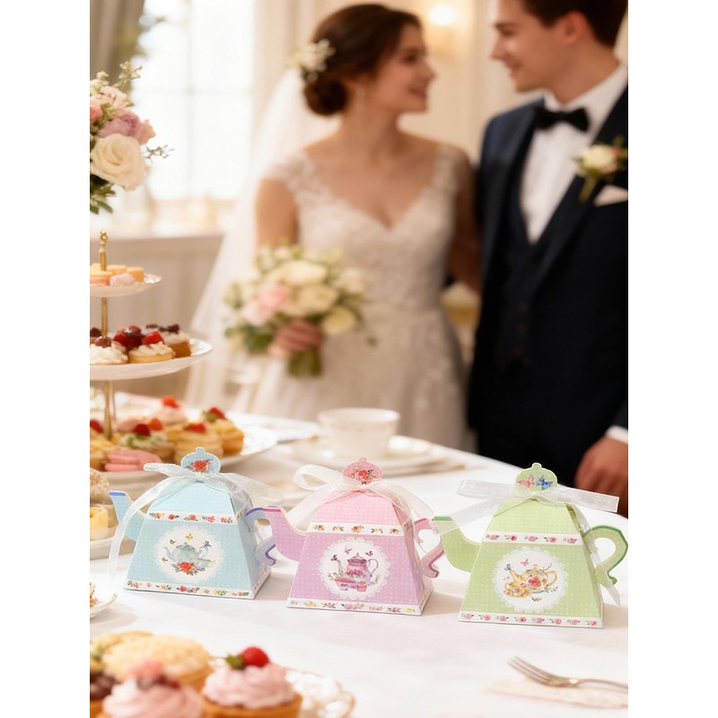 24 Piece Tea Party Favor Boxes, Teapot Shaped Treat Box,
