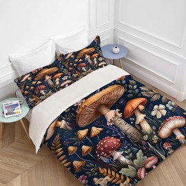 jerkboo Mushroom Bedding Set Mushroom Duvet Cover Twin Full Queen King Size Comforter Cover for Kids Adults Men Women Mushroom Theme Quilt Cover Decorative Soft Bedding Set with 2 Pillowcases
