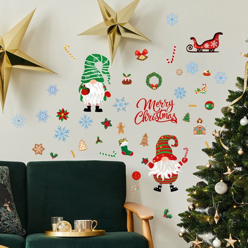 Condessacity クリスマス ステッカー ウォールステッカー クリスマスノームスノーフレークそり ウォールシール おしゃれ 壁紙シール 防水 剥がせる