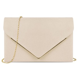 OSDUE Clutch Purse for Women Evening Bags, Faux Suede Envelope Clutch Bag, Faux Suede Crossbody Shoulder Bag, Formal Party Clutch Wedding Purse Cocktail Prom Clutches with Chain Strap - (Beige)