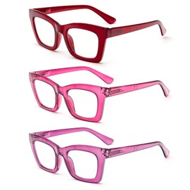 prtcslwd Reading Glasses for Women Oprah Style Oversized Square Spring Hinge Blue Light Blocking Glasses (Burgundy/Rose/Purple, 3.00, x)