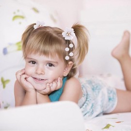 TODDER 6 PCS White Hair Bows for Girls, Flower Hair Accessories Grosgrain Ribbon Hair Clips for Toddler Girls Cute Pigtail Hair Bows for Birthday, Themed Party, Christmas, Back to School