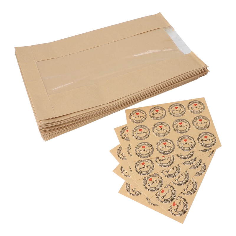 50PCS Bread Bag Kraft Paper Transparent Window Baked Food Packaging