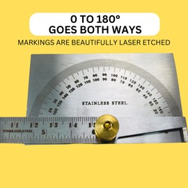PRECISE Stainless Steel Protractor with 6-inch Dual-Marked Ruler | Laser-Etched 0-180° Markings | Lockable Brass Nut | Durable & Precise Measurement Tool