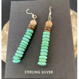 handmade Green Turquoise & Picture Jasper Bead Navajo Sterling Silver Earrings 04080