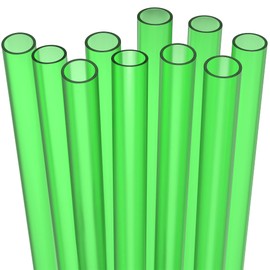 Fiesta First 10 EXTRA WIDE Long Reusable Hard Plastic Drinking Straws + Cleaning Brush - Fat Thick Large Jumbo Straws for Smoothies, Boba, Bubble Tea - Green - Dishwasher Safe BPA Free