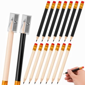 Notoke 16 Pcs Golf Pencils Bulk - 14 Pre-Sharpened Mini Pencils (7 Black + 7 Natural Wood) with 2 Acrylic Sharpeners | Baby Shower Bridal Shower Pencil & Mall Half Pencil