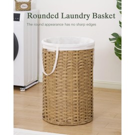 SETVSON Large Laundry Hamper Laundry Basket Round 34.3 Gal (130 L) Handwoven Wicker Laundry Baskets Rattan Laundry Basket with Removable Bag Handles 2 Mesh Bags for Living Room Bedroom Natural